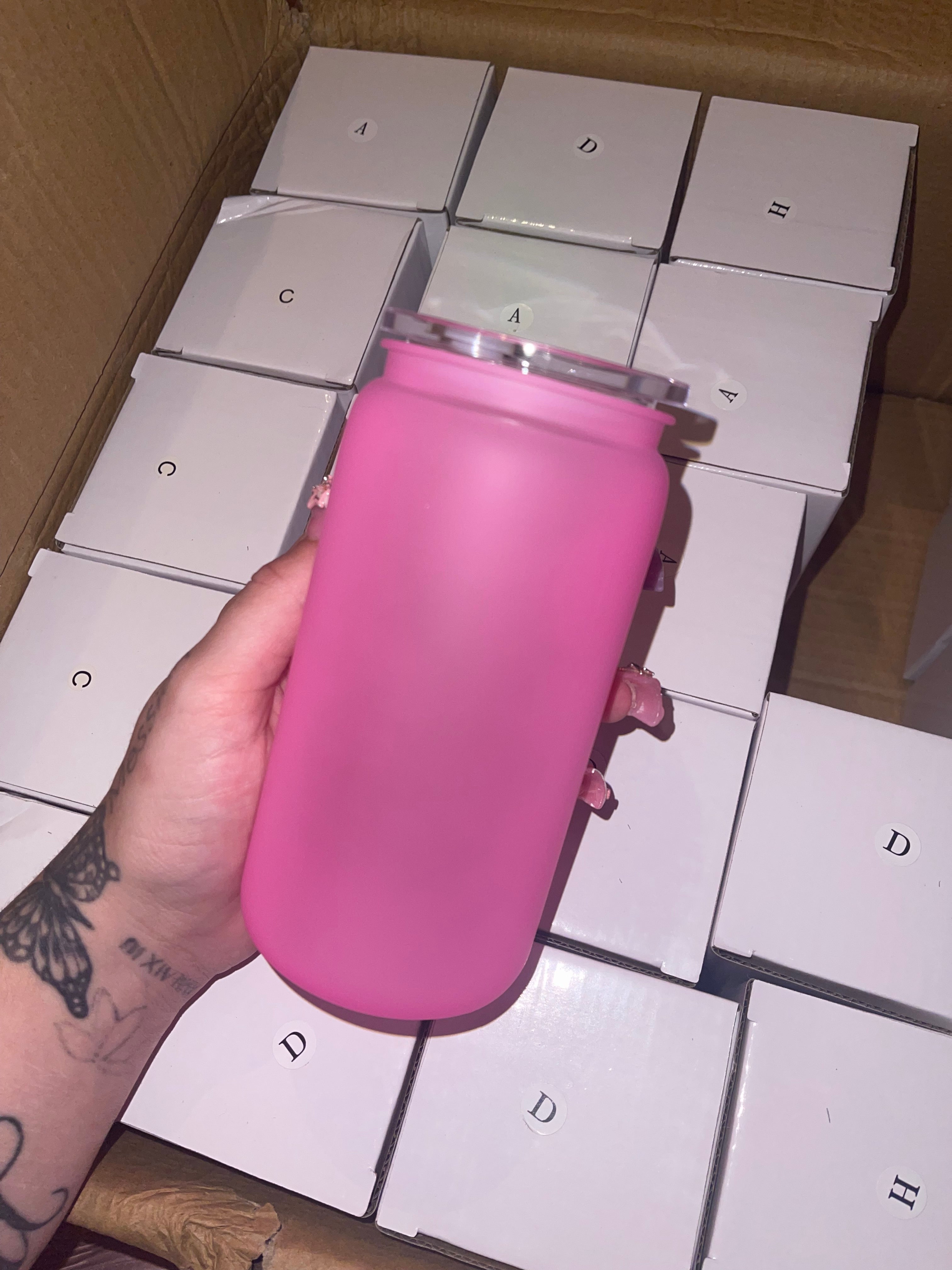 Frosted 16 oz base (includes straw but may add colored straw as extra of your choice)